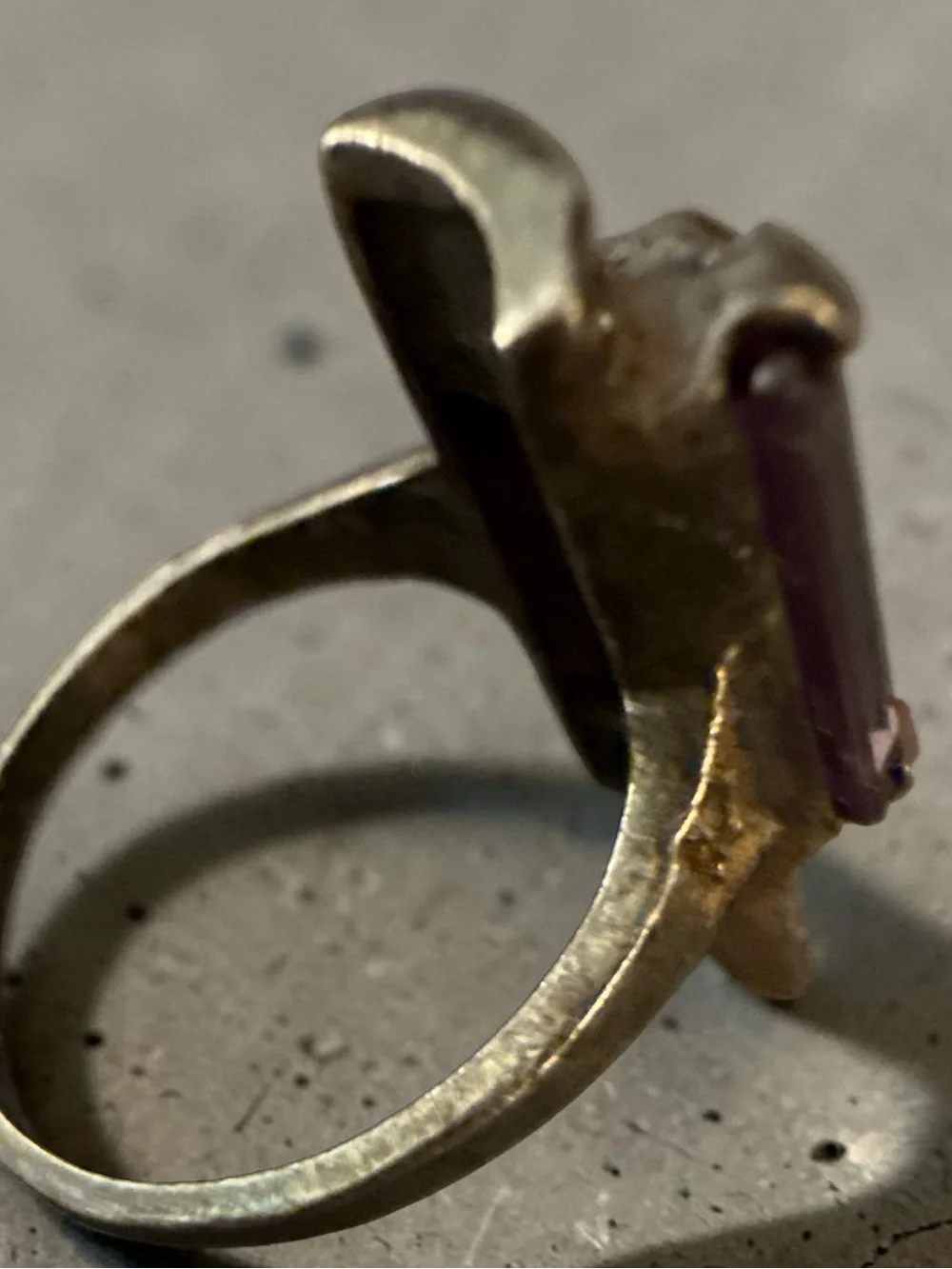 Vintage 925 Sterling Silver Purple Stone & Marcasite Ring Art Deco Style Sz 6.75